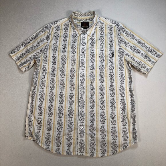 Prana Shirt Mens S White Yellow Floral Stripes Pocket 100% Cotton Button Up Logo - Picture 2 of 14